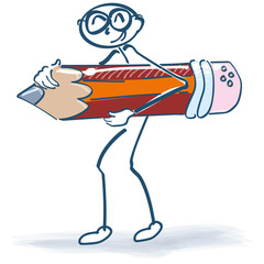 Strichmännchen mit großen Bleistift