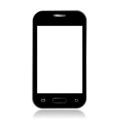 Realistic black mobile phone with white screen isolated on white vector