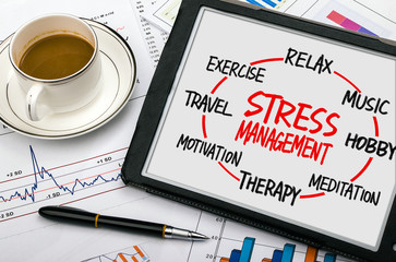stress management concept circle on tablet pc
