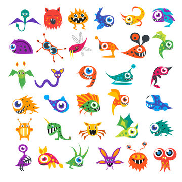 big vector set of cartoon cute monsters and aliens.