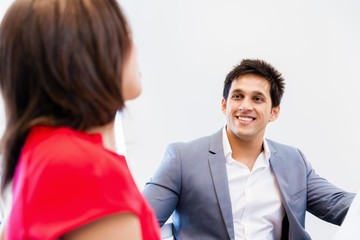 Two young business collegue in office