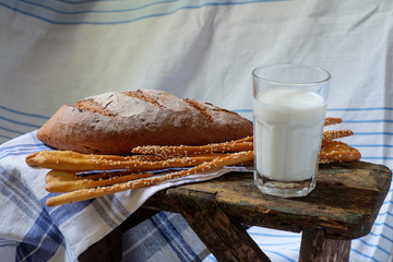 Close-up of traditional bread and Italian sticks.