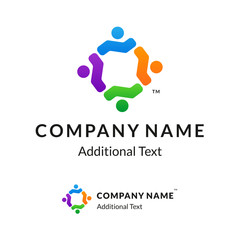 Bright Colorful Twisted Logo with United People Working Together