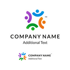 Bright Colorful Twisted Logo with United People Working Together