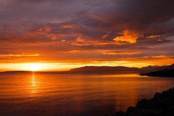 Beautiful midsummer sunset near Reykjavik in Iceland