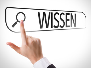 Knowledge (in German) written in search bar on virtual screen