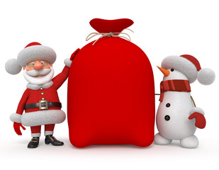 3d Santa Claus with a snowman