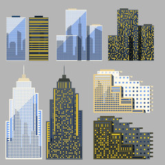 Set of skyscrapers in the flat and detailed style