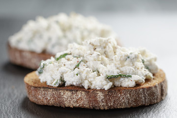 rye sandwiches or bruschetta with ricotta cheese and herbs