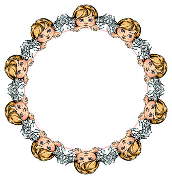 Round frame with angels