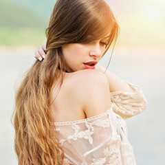 Gorgeous fashion woman with long blonde hair