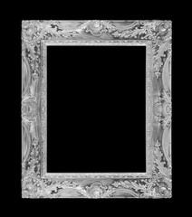 The antique silver frame on the black background