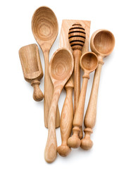 Carving wooden spoon isolated on white background cutout
