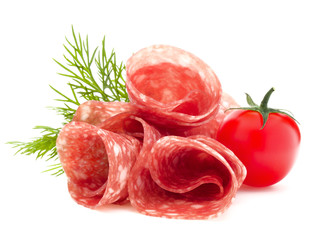Salami sausage slices isolated on white background cutout