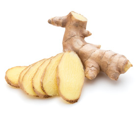 Fresh ginger root or rhizome isolated on white background cutout