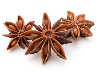 Star anise spice fruits and seeds isolated on white background c