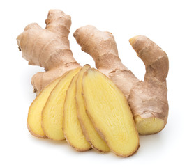 Fresh ginger root or rhizome isolated on white background cutout