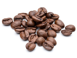 roasted coffee beans isolated in white background cutout