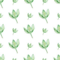 Watercolor seamless leaves pattern.