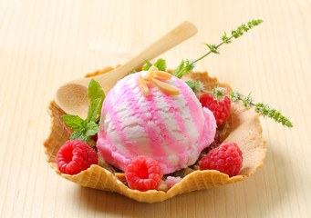 Ice cream in a wafer bowl
