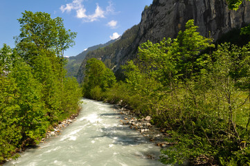Rapid Stream in Lauterbrunnen Valley in Swiss Alps