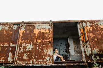 lonely boy in the train