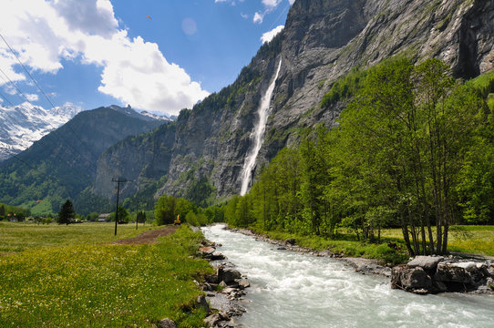 Rapid Stream in Lauterbrunnen Valley in Swiss Alps
