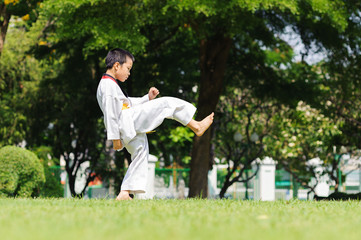 Boy practice taekwondo