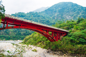 Red bridge locate in Taroko National Park landscape