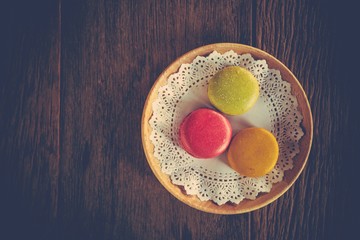 Macaroon dessert served with coffee as afternoon snacks.