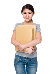 Asian young woman holding with folder