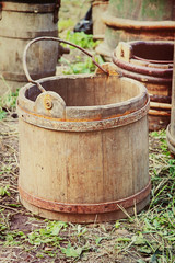 Old wooden bucket.