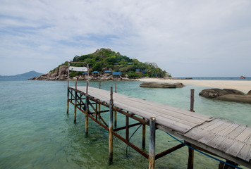 Nang Yuan Island with blue sea and Wooden Footbridge, Thailand
