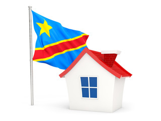 House with flag of democratic republic of the congo