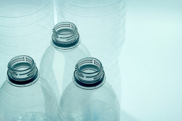 plastic bottles of water close-up.