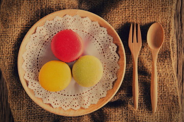Macaroon dessert served with coffee as afternoon snacks.