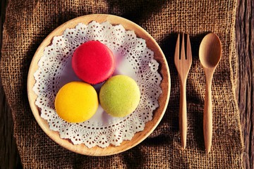 Macaroon dessert served with coffee as afternoon snacks.