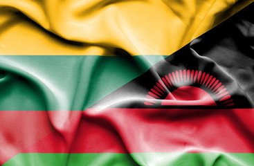 Waving flag of Malawi and Lithuania