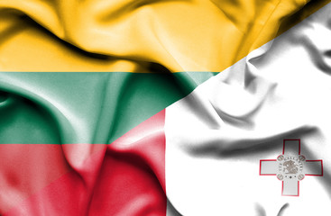 Waving flag of Malta and Lithuania