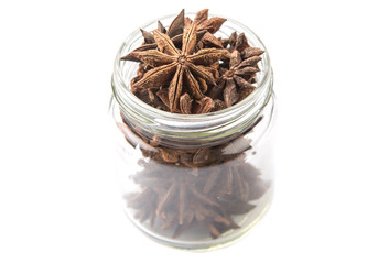 Star anise spice over white background