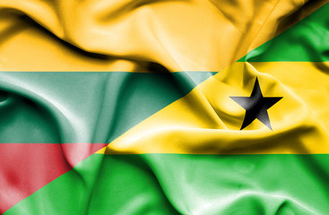 Waving flag of Sao Tome and Principe and Lithuania
