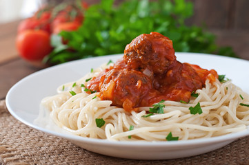 Pasta and meatballs with tomato sauce