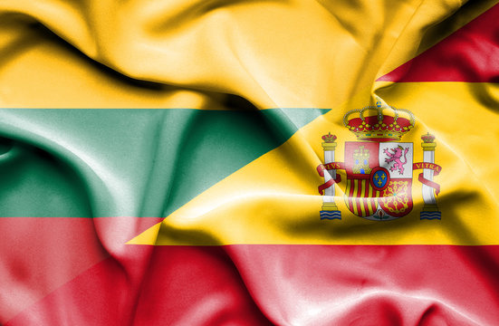 Waving flag of Spain and Lithuania
