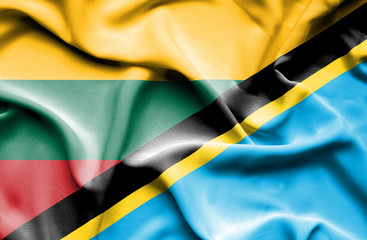 Waving flag of Tanzania and Lithuania