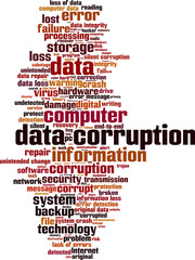 Data corruption word cloud concept. Vector illustration