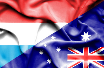 Waving flag of Australia and Luxembourg