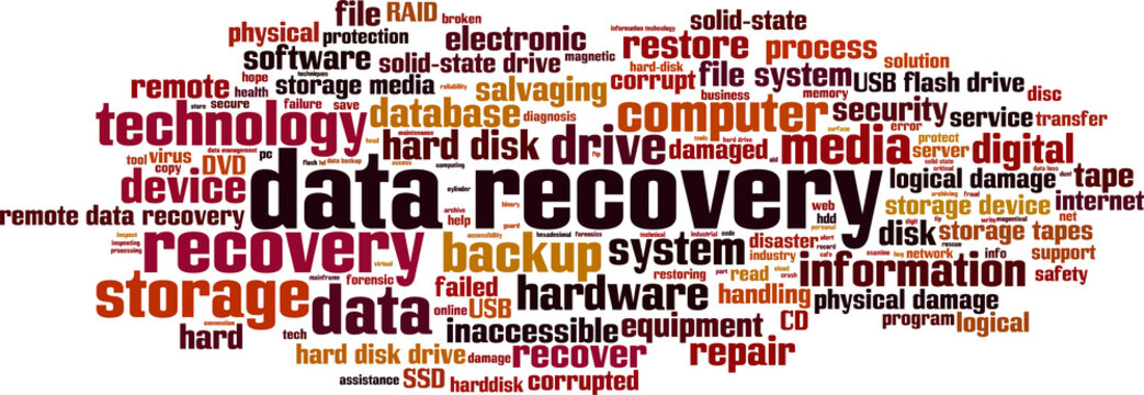 Data recovery word cloud concept. Vector illustration