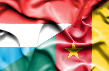 Waving flag of Cameroon and Luxembourg