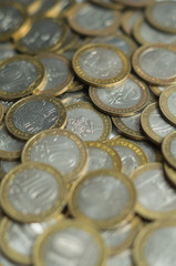 Russian anniversary coins of 10 rubles background