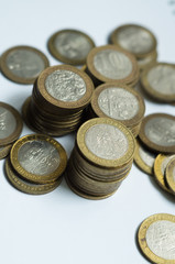 Russian anniversary coins of 10 rubles isolated on white background